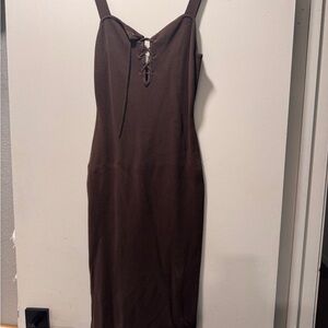 H&M Brown Lace-Up Midi Bodycon Dress